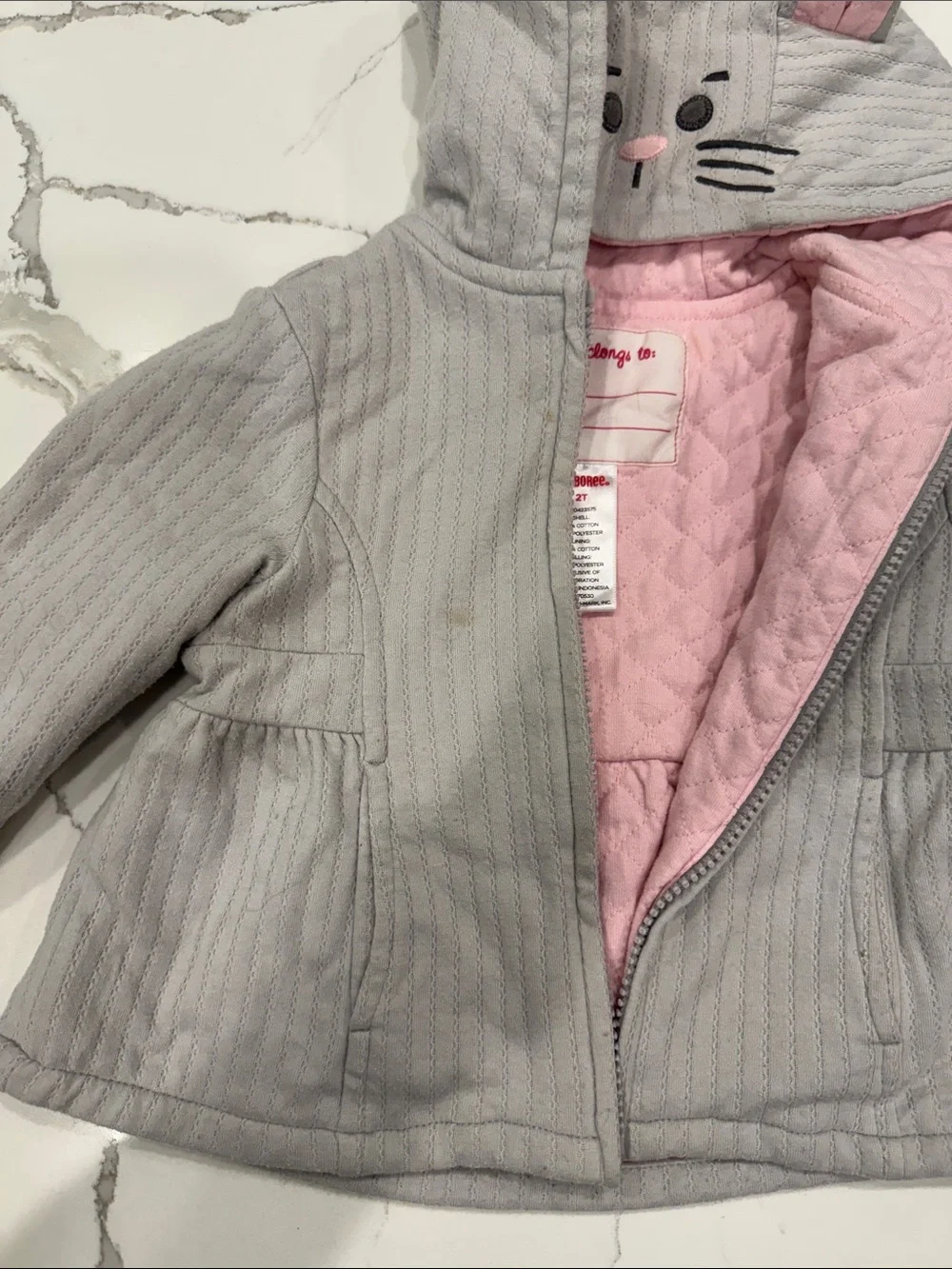 Gymboree Gray Hooded Kitty Jacket with Pink Lining